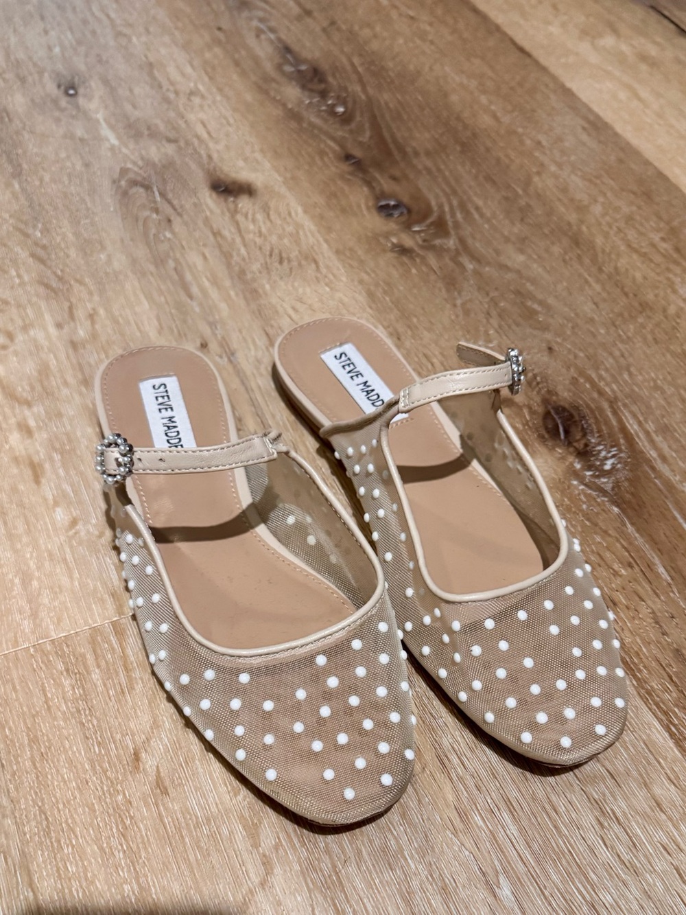 Steve Madden Beige Mesh Polka Dot Slingback Flats
